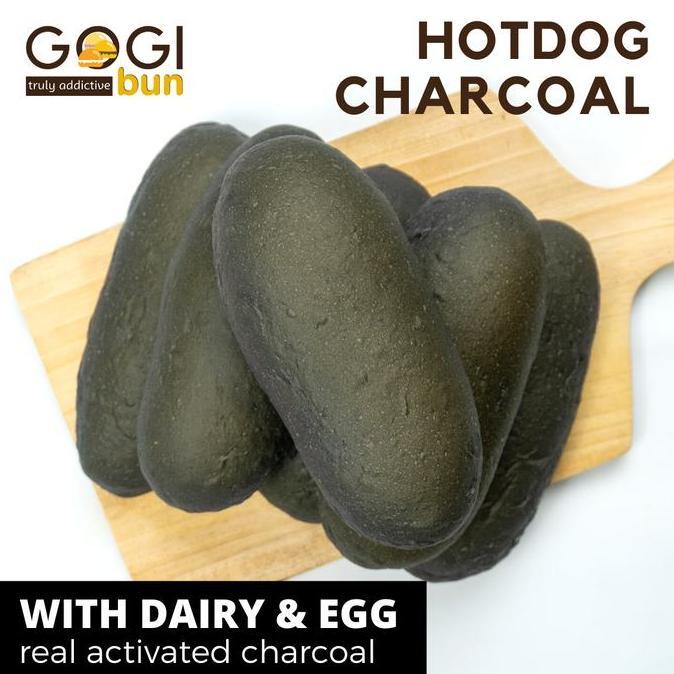 Younme- Colazione- Hotdog Charcoal Bun Roti Hotdog Hitam Black Hotdog Roti Panjang 6 Pcs