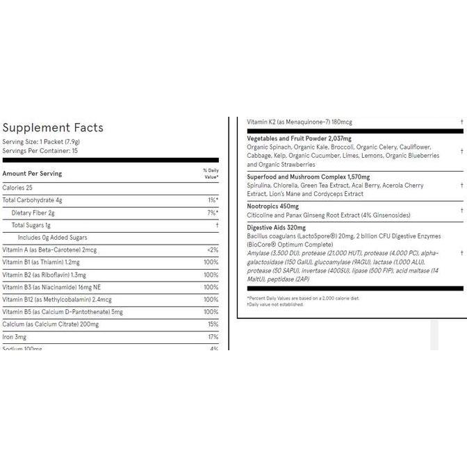 Bulletproof Greens Daily Greens Powder Superfoods Nootropics Packets - Original