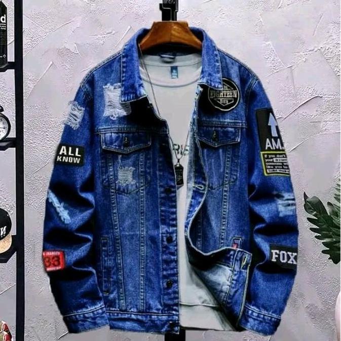 Hose- Jaket Jeans Denim Biru Dan Putih Motif Terbaru Pria Nita Keren Casual Distro, Panjang Cowok Bi