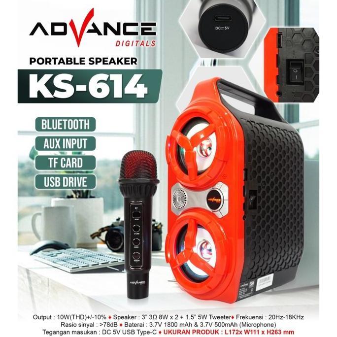 TERMURAH - ADVANCE SPEAKER PORTABLE BLUETOOTH KS-614 PLUS MIC KARAOKE