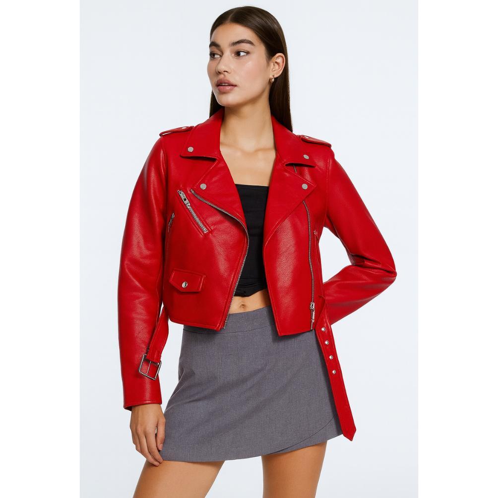 HOT SALE Jaket semi kulit wanita cewe untuk motor turing model seksi korea crop murah