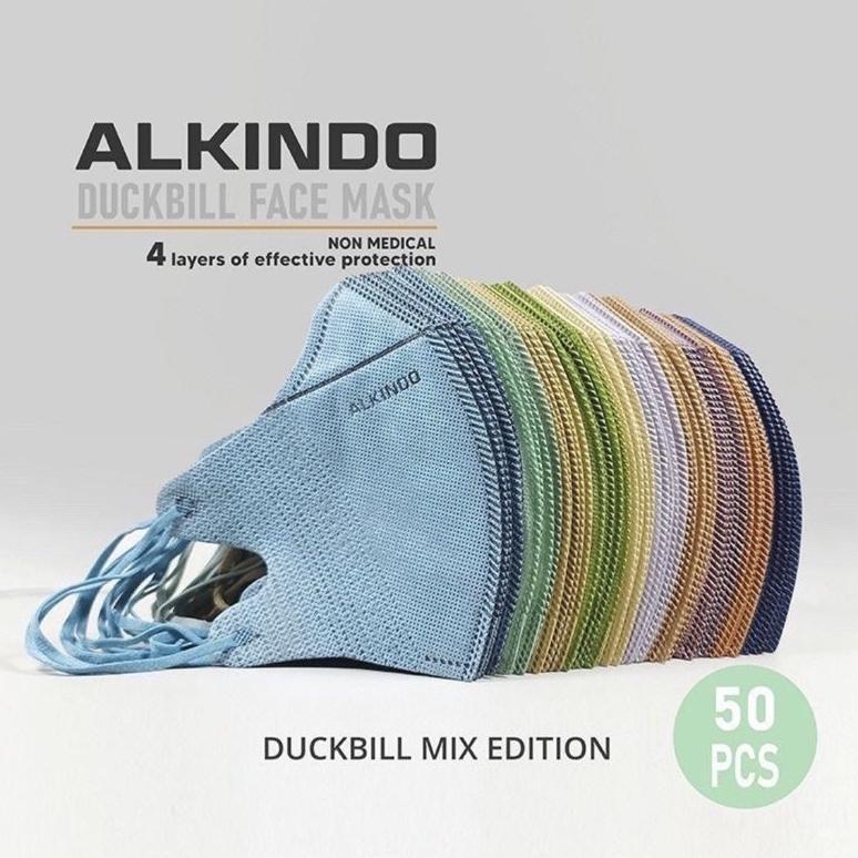 MASKER DUCKBILL GARIS ALKINDO 4PLY MIX WARNA WARNI WARNA TALI SENADA (50pcs)