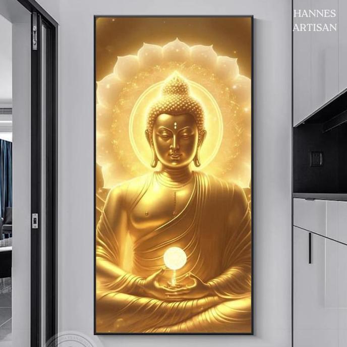 Lukisan Porcelain Painting Premium - Buddha - 5D Diamond Crystal - Hiasan Dinding Meh