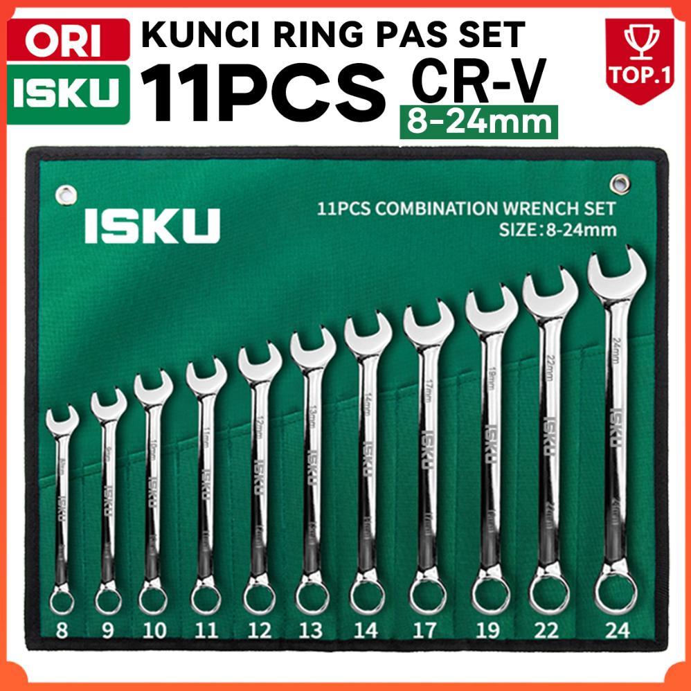 ISKU Kunci Ring Pas Set 11 Pcs 8-24mm Combination Wrench Spanner CR-V Baja Chrome Vanadium Mirror Po
