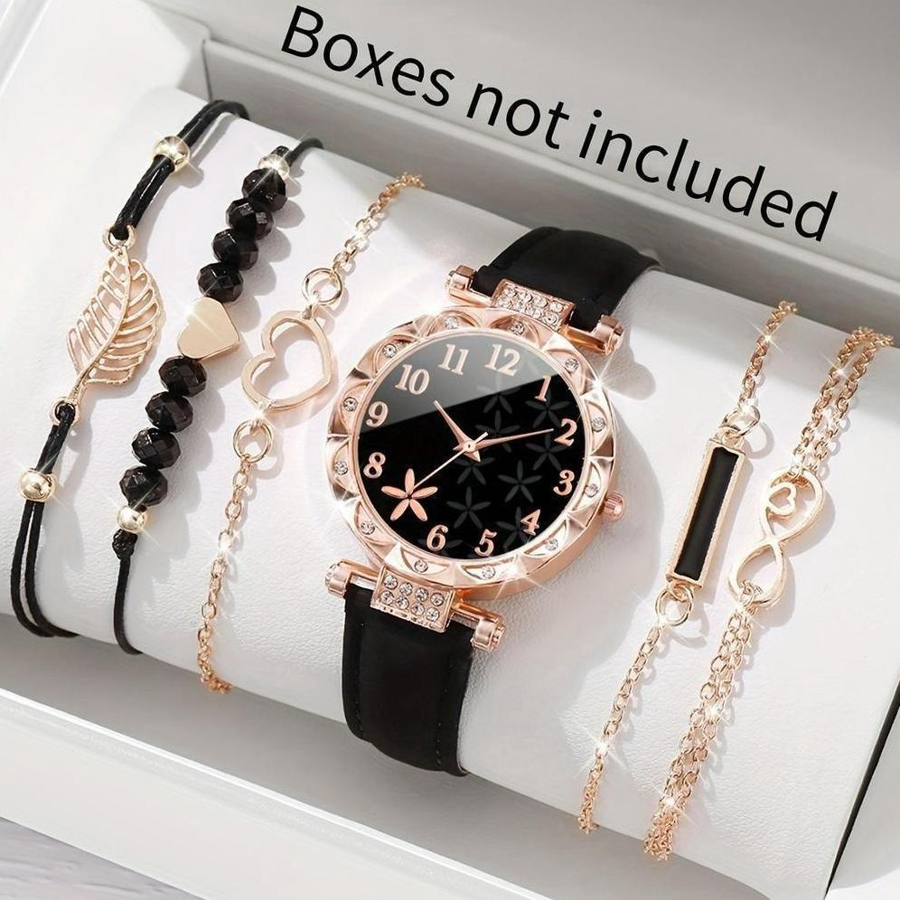 Sale 5PCSINS Jam Tangan Kuarsa Wanita Wanita Bunga Kuarsa Jam Tangan Arab Digital Dial Gelang Set Wa