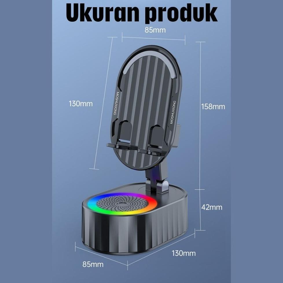 BIG PROMO Holder HP Bluetooth Speaker Wireless Charger 5 in 1 Lampu RGB Dudukan HP Portable Powerban
