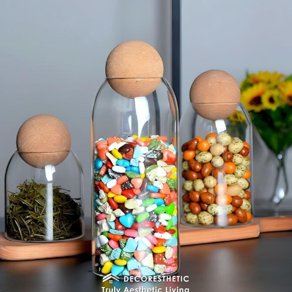 Wadah Toples Makanan Cemilan Ruang Tamu Kaca Besar Unik Minimalis