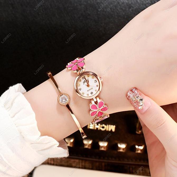 Loreo Jam Tangan Wanita Strap Bunga Kecil Analog Quartz Women Watch