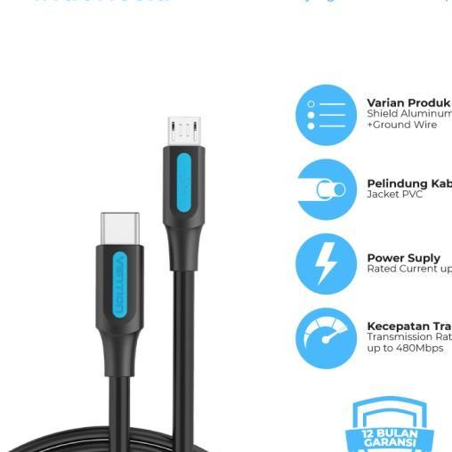 Vention Kabel Charger 2A Type-C To Micro Usb Adapter Usb-C To Micro
