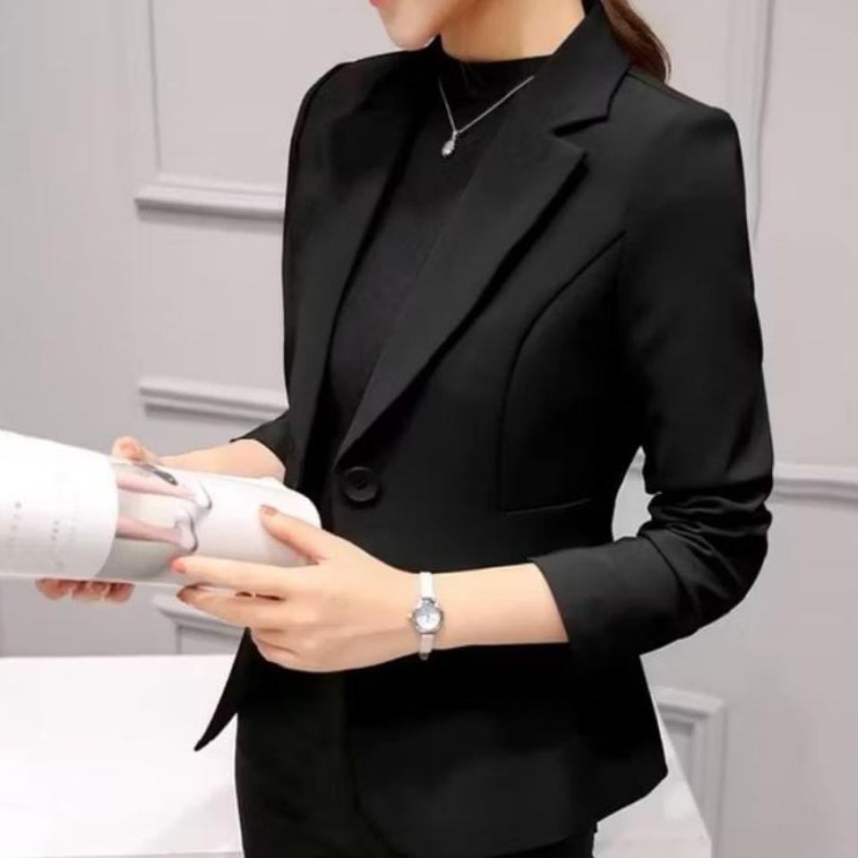 Blazer Wanita Kerja Lengan Panjang Polos Hitam