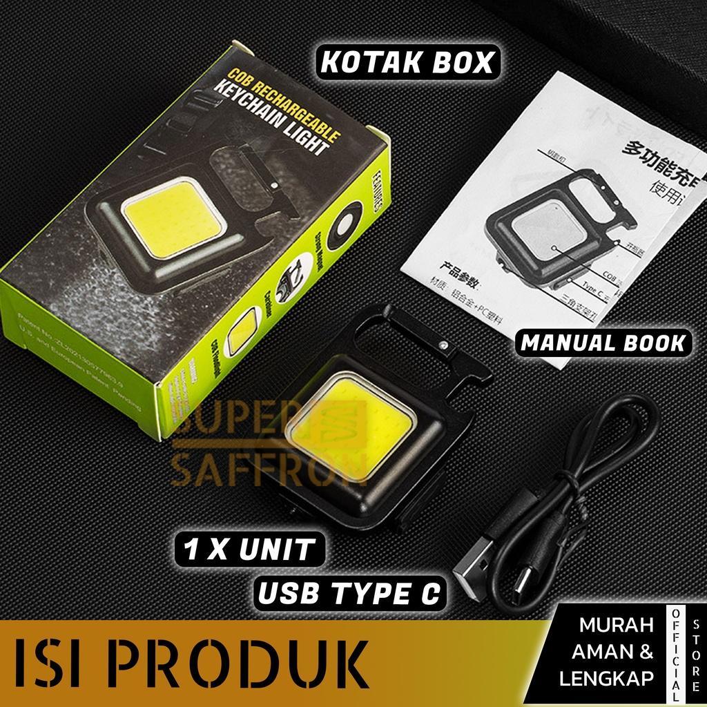 Senter Mini Led Cob Gantungan Kunci Besi Lampu Kecil Keychain Camping Alumunium Cas Usb Type-C