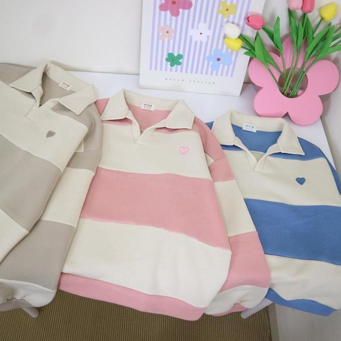 Rioren- [Marasoe] Rugby Stripe Sweater - Sweatshirt Sweater Rugby Polo Shirt Sweater N Casual Sweate