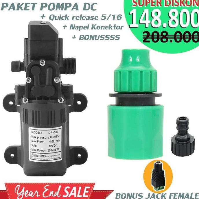 Gonew- Fluszo- Paket Pompa Air Dc 1 Volt Dp-537 + Nipple + Konektor Selang 5/16