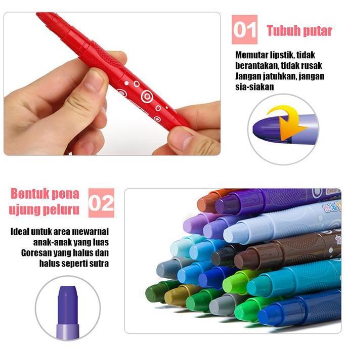 MONTMERY Crayon Grasp Mata Besar 24/36/48 Warna Krayon Lembut Water Soluble Crayon krayon pensil war