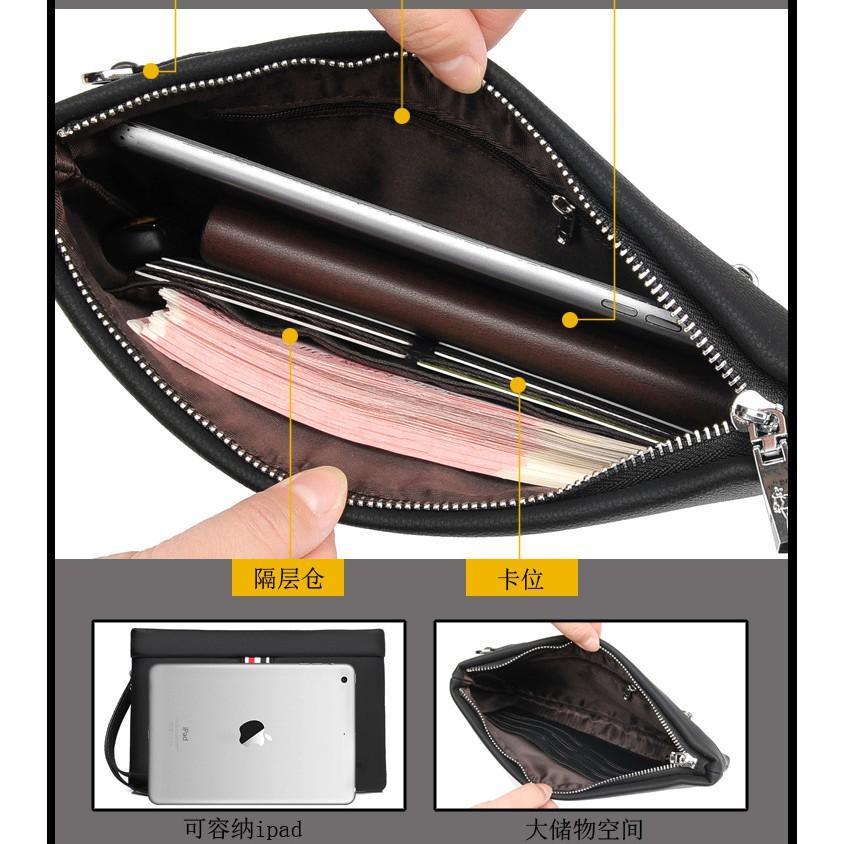 Yueskangaroo Clutch Bag Pria Handbag Kulit Import Tas Tangan Kerja Kantor Muat Tab 8 Inch Soft Leath