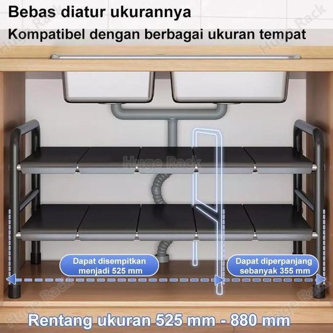 Rak dapur stainless steel /Rak Bawah Wastafel /Rak Penyimpanan Dapur Flexible /Rak panci /Rak Susun 