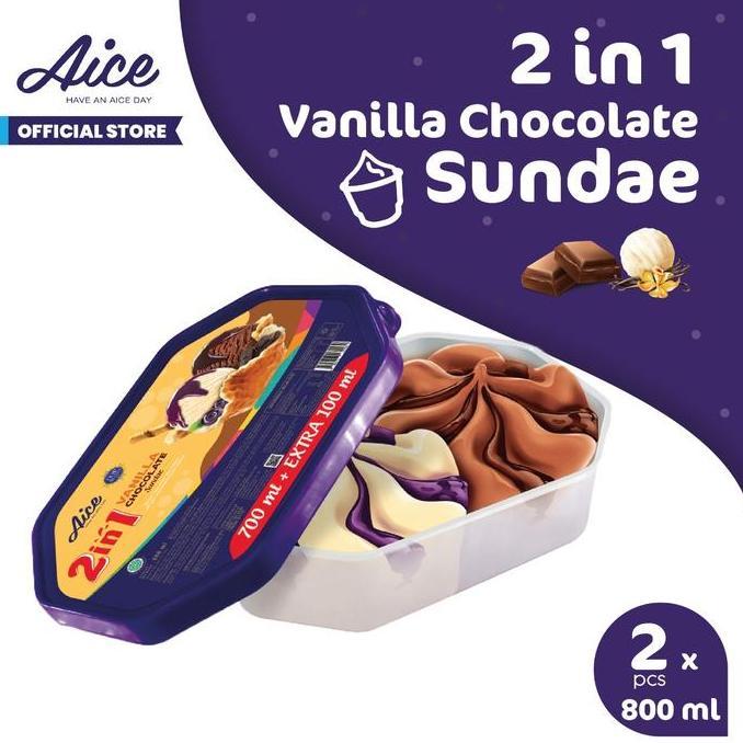 Bre- Aice Vanilla Chocolate Sundae Ice Cream Eskrim 800 Ml Es Krim Isi 2Pcs