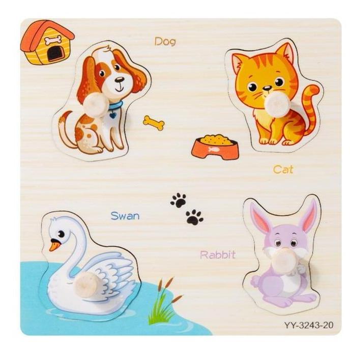 Puzzle Kayu Knob / Wooden Puzzle Knob / Puzzle Kayu Bergambar Mainan Paud Huruf Allshop