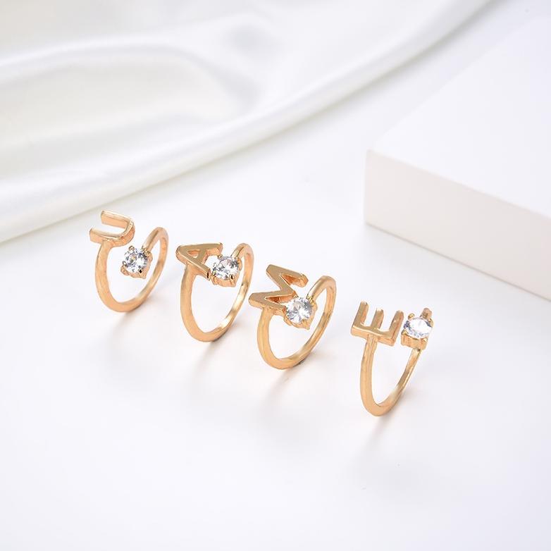 OFFICIAL HYL JEWELRY COD Cincin Huruf Terbuka Kristal Emas Titanium Steel Mutiara Berlian Wanita Fas