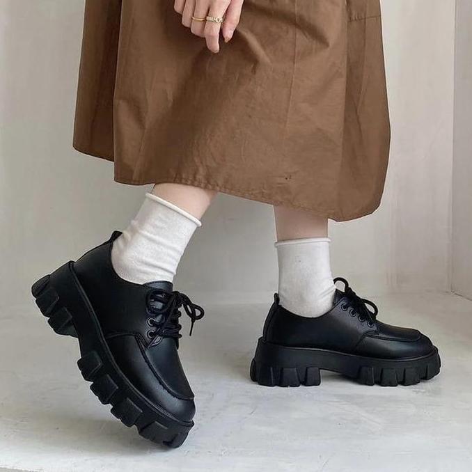 HMSHOES Sepatu boots hitam wanita korea docmart sneakers lolita mary jane kasual glosy