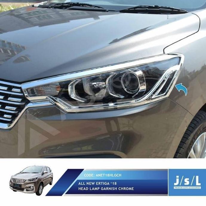 Garnish Headlamp Cover Lampu Depan All New Ertiga 2018 Up Chrome & Hitam Doff Aksesoris Mobil JSL