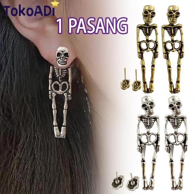 MONTMERY Anting-Anting Pria Liontin Titanium Steel Tengkorak Gaya Punk Hip Hop Import