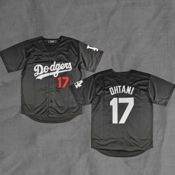 BORDIR Baju Jersey Baseball Ohtani #17 Dodgers Hitam