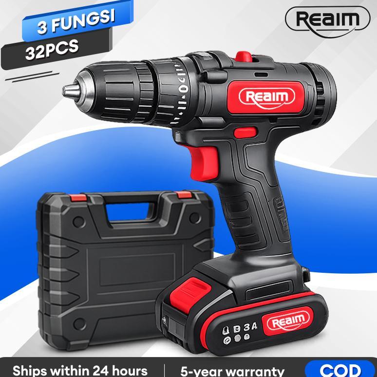 Reaim Mesin Bor Baterai Impact Drill Original Bor Listrik Bor Cas Bor Portable Bor Tangan Listrik