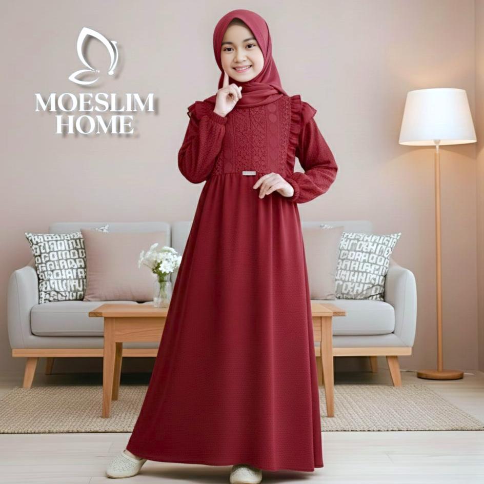 terbaru gamis anak set hijab 5-13 tahun bahan crinkle airflow import mix brukat malika gamis lebaran