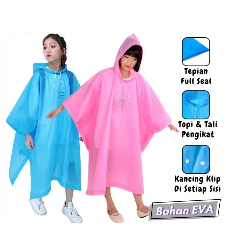 Saless Saca Jas Hujan Anak Model Poncho Waterproof Bahan Eva Tebal / Jas Hujan Mantel Korea + Hoodie