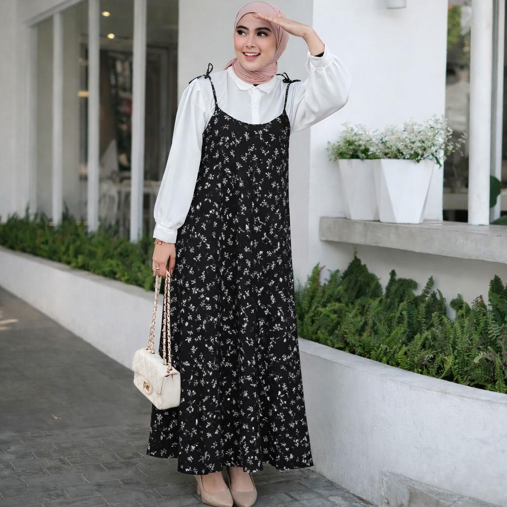 OVERALL SLOOPY WANITA / YUBI DRESS JEJU OVERALL MOTIF BUNGA KOREAN STYLE