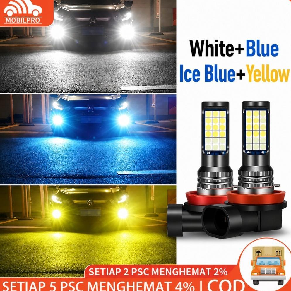 2Pcs 24Led Lampu Kabut Led Mobil 3 Warna Ganda H9 Bohlam Led H8 H11 H16(JP) Lampu Kabut Mobil Super 