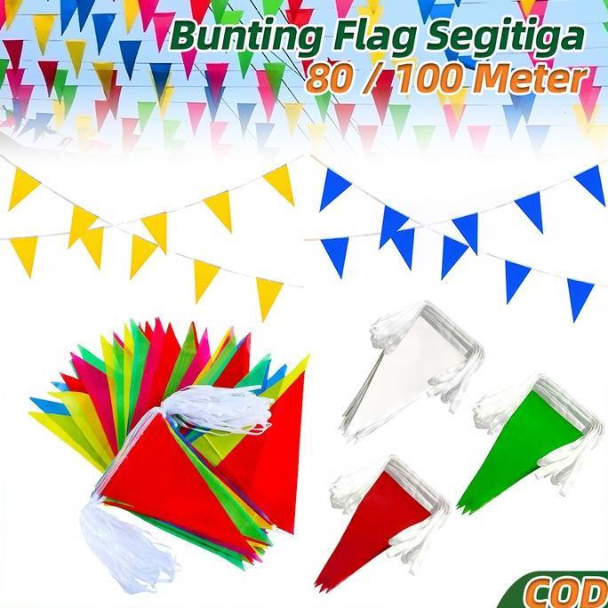 Bendera Segitiga Warna Warni 80/100m Bunting Flag Bendera Merah Putih Hiasan Agustusan Hias Karnaval
