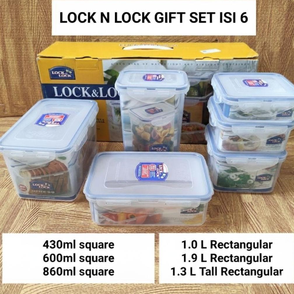 <PROMO> LOCK & LOCK HPL818SHP Classic Gift Set BESAR Isi 6 Pcs Kotak Makan Lunch Box Tupperware LOCK