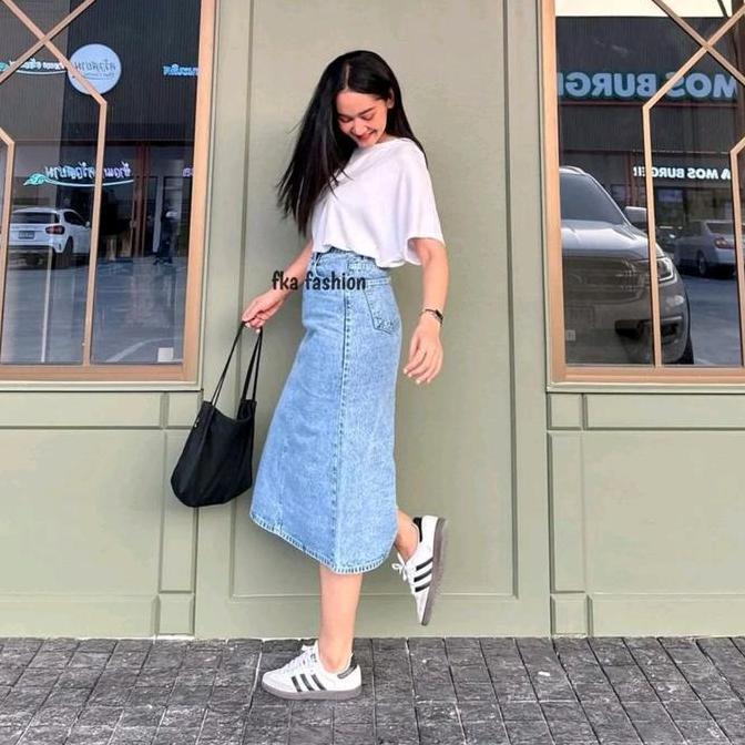 Diyahabadi73 - Rok Jeans 7/9 Wanita Cewek setrit Rok Theana Skirt Belangkang Karet  Rok Span Belah D