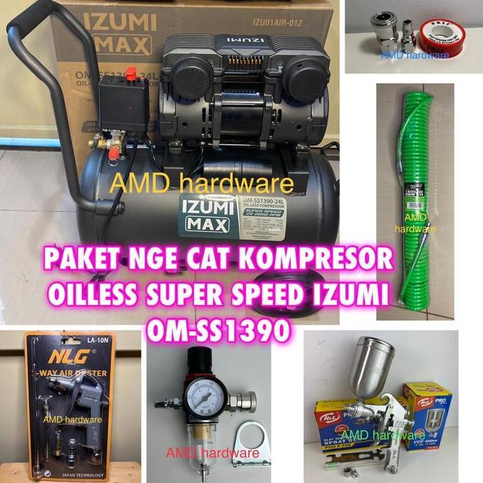 TERMURAH - PAKET HEMAT NGECAT KOMPRESOR OILLESS HS1390 OM-SS1390 1,75HP 24L Izumi