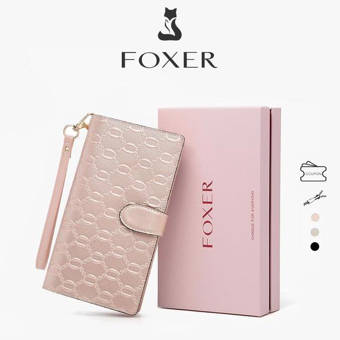 Foxer Dompet Kulit Asli Dompet Panjang Emas Dompet Wanita Berkapasitas Besar Tempat Kartu Kredit Uan