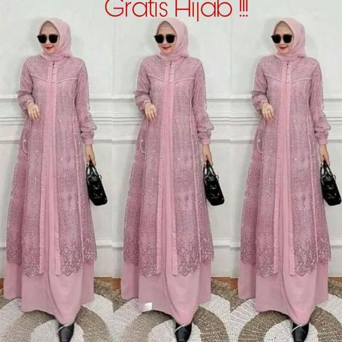 Khza- Hayya Dress Set Hijab Bella Square Set Hijab Gamis Hayya M L Xl Fashion Muslim Nita Baju Gamis