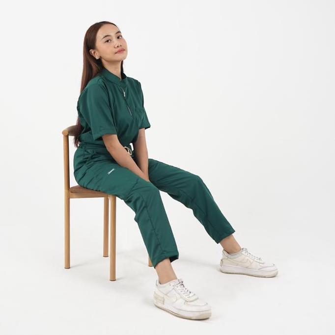 Med- Lincurt - Doctor Scrub'S Set Baju Ok Lengan Pendek Series 'Veera' Mandarin Collar Zipper Cargo 