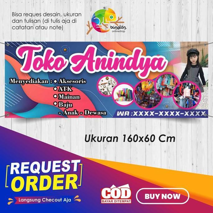 Spanduk 160x60 Banner Olshop Toko Aksesoris Mainan Baju Custom Desain