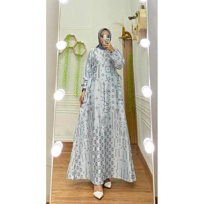 Khza- Gamis Silky Jumbo Busui Friendly Lebaran Dress Casual Silk Lux Terbaru Luxury Resmi Abaya Musl