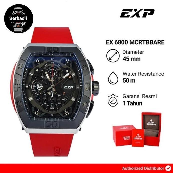 Jam Tangan Pria Expedition EXP EX 6800 MCRTBBARE Black Dial Red Rubber Strap