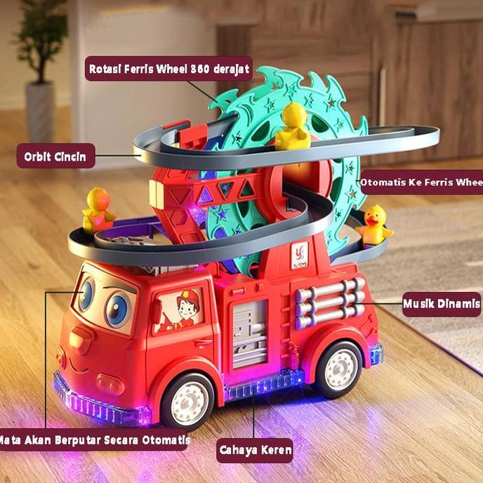 Toys- Yko Mainan Anak Mobil Pemadam Perosotan Putar Bebek Tiranosaurus Toy Car