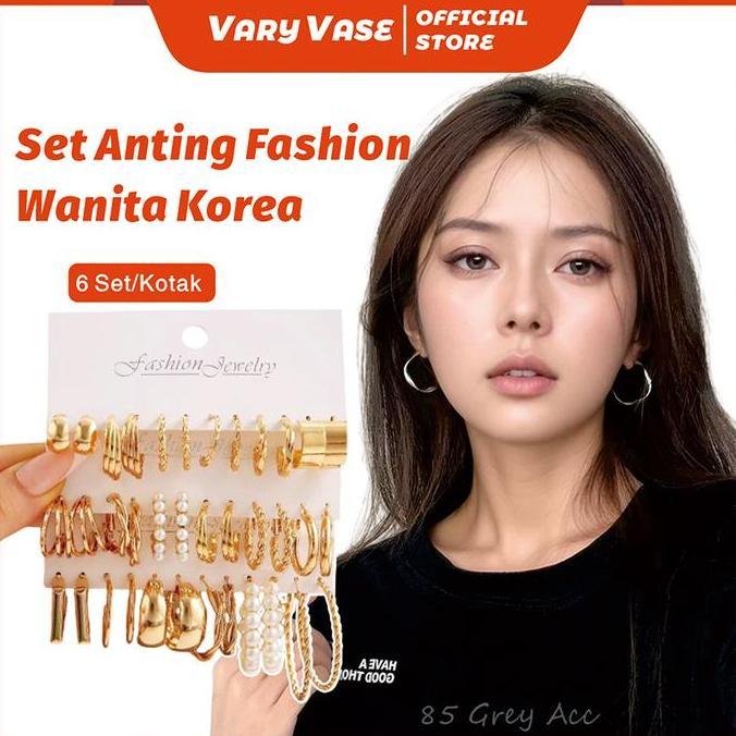 Vary Vase Korea Kepribadian Elegan Anting-Anting Persegi Emas Perak Perak Anting-Anting Bulat Mutiar