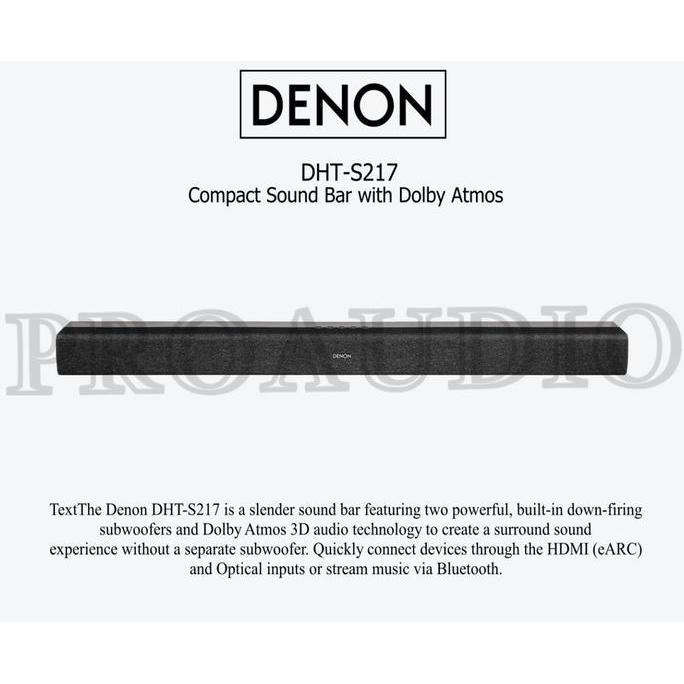NEW Denon DHT-S217 / DHTS 217 / DHT S217 Soundbar Dolby Atmos with HDMI eARC