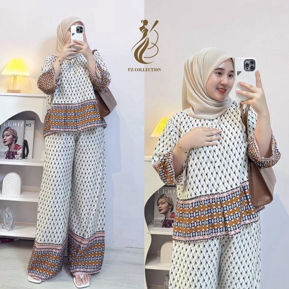 HOT Rafella Set Rayon Rempel-One Set Rayon Rempel Setelan Wanita Kekinian model kancing dan resletin