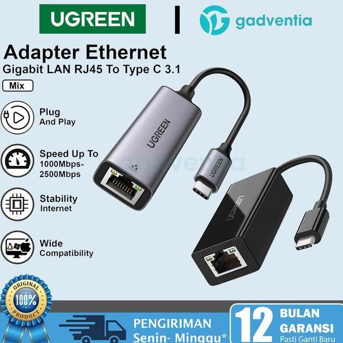 UGREEN ADAPTER LAN USB TYPE C TO RJ45 GIGABIT ETHERNET UP TO 2500MBPS FOR MACBOOK AIR PRO ASUS LENOV