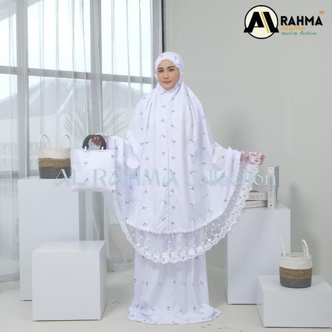 AL RAHMA - Mukena Amira Katun Premium Bordir Tabur Bunga Melati Dengan Renda Besar Mewah Jumbo