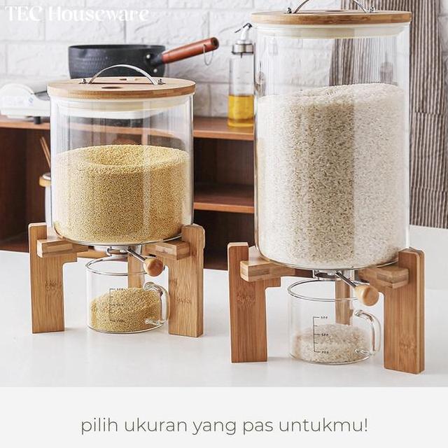 Tecmazi Rice Dispenser Tempat Penyimpanan Beras Wooden Rice Dispenser Dispenser Beras Kayu Tempat Pe