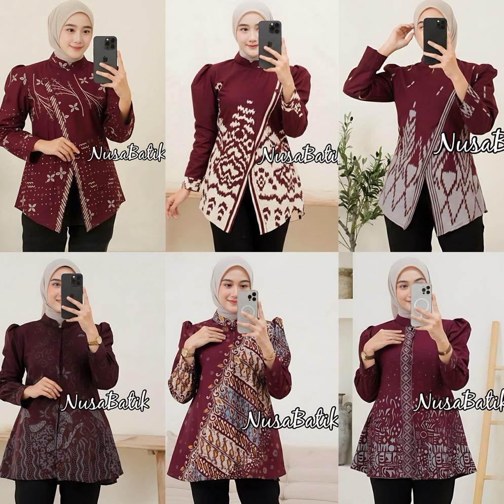 TERMURAH ATASAN BATIK WANITA SPESIAL WARNA MERAH/MAROON RED SERIES BAJU BATIK KANTOR WANITA BATIK NE